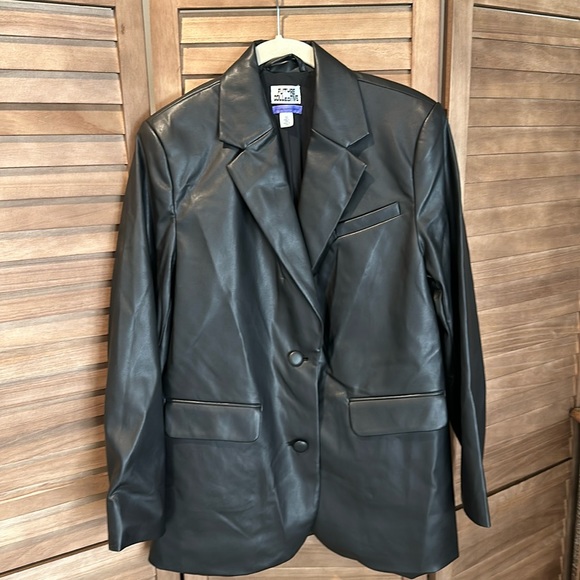 Future Collective Relaxed Fit Vegan Leather Blazer ~ Black ~ XS - Picture 2 of 3